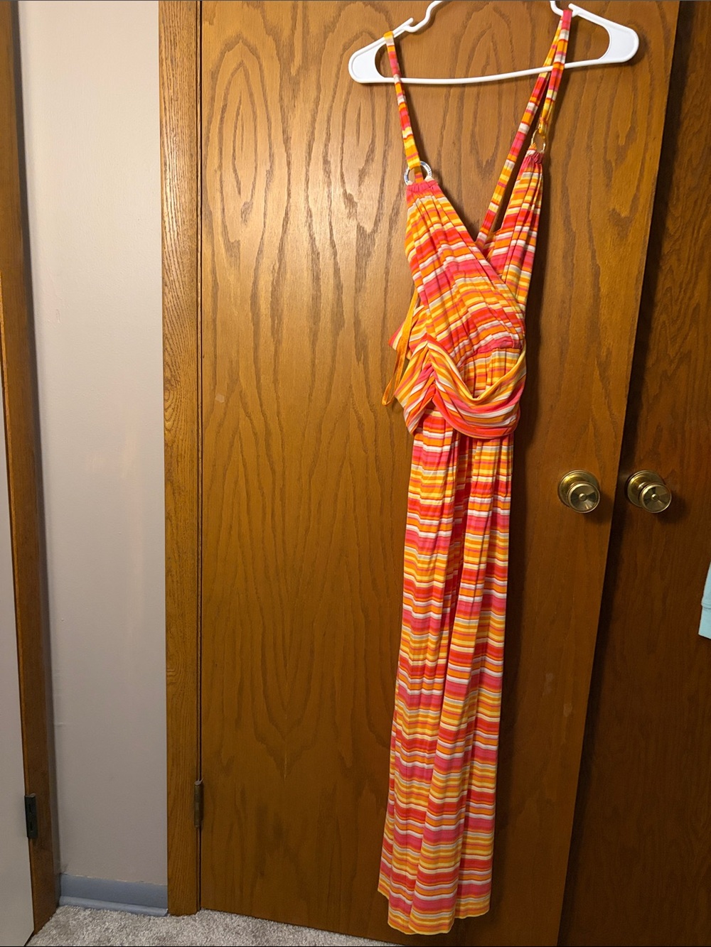 Vince Camuto Striped Maxi Dress in Yellow, Orange, Pink